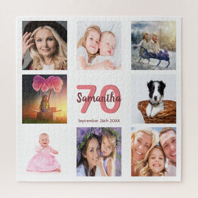Quebra-cabeça 70 de aniversário foto colagem mulher branca (Vertical)