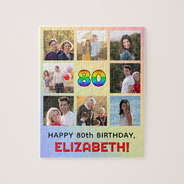 Quebra-cabeça 80 Birthday: Rainbow # divertido, nome personaliza (Vertical)