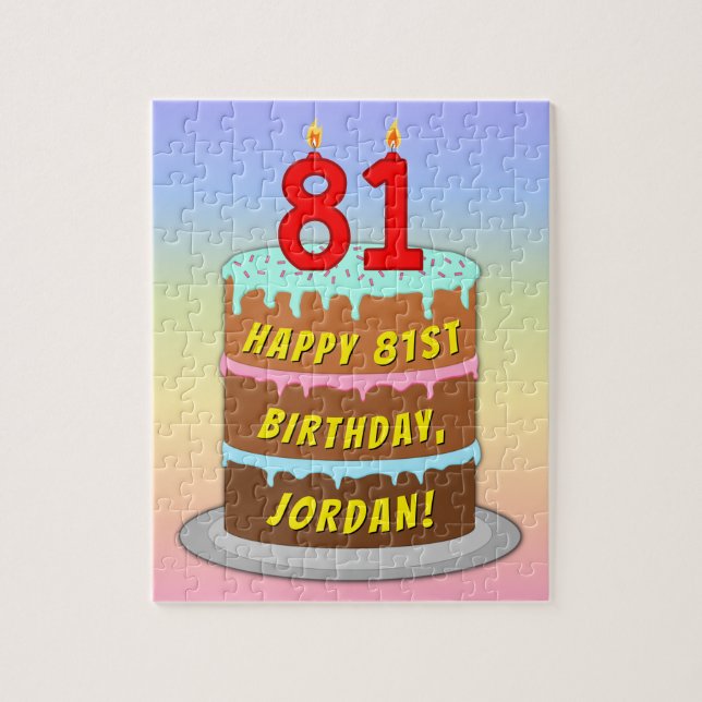 Quebra-cabeça 81st Birthday: Fun Cake and Candles + Custom Name (Vertical)