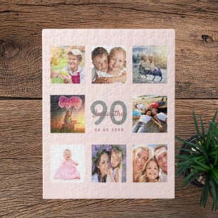 Quebra-cabeça 90 dia aniversário foto personalizada rosa dourado