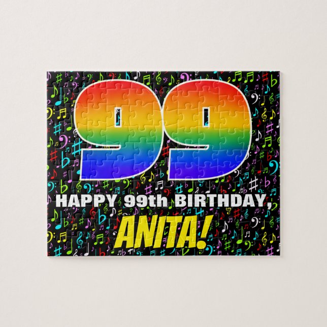 Quebra-cabeça 99º aniversário — Símbolos musicais divertidos e c (Horizontal)