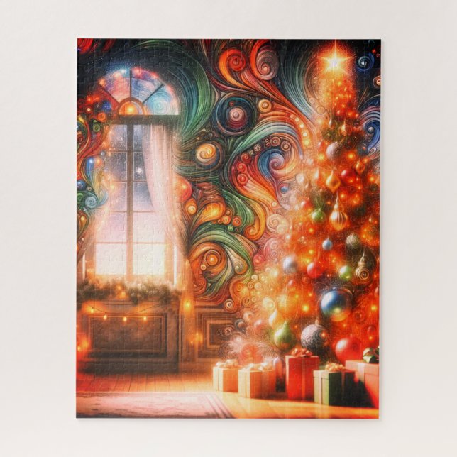 Quebra-cabeça A Árvore de Natal Retro Brilhante e Groovy (Vertical)