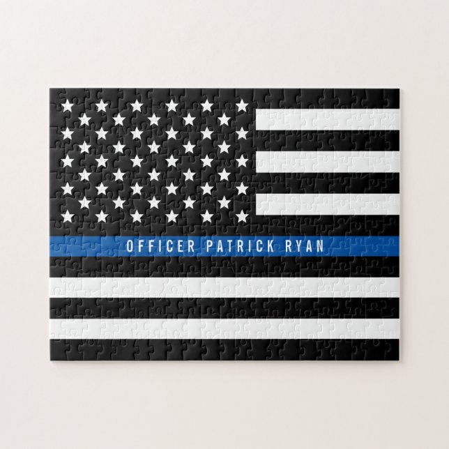 Quebra-cabeça A bandeira americana fina de Blue Line da polícia (Horizontal)