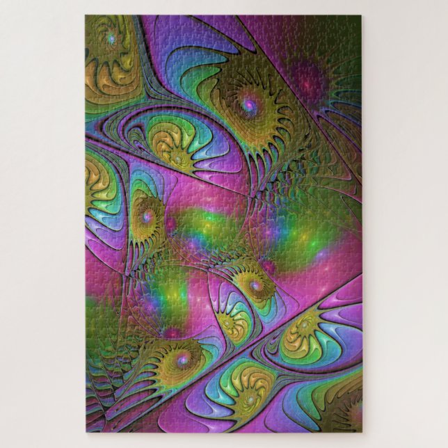Quebra-cabeça A Colorida Arte Abstrata Fractal Trippy Luminosa (Vertical)