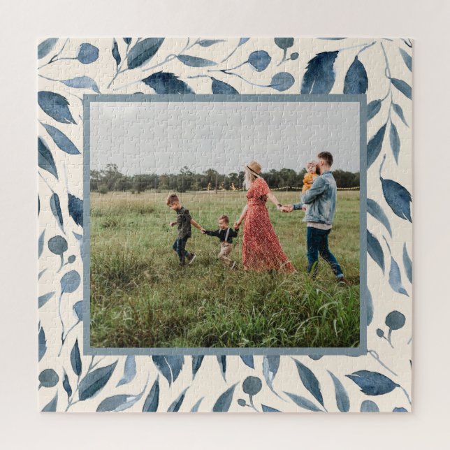 Quebra-cabeça A Elegante Moderna Aquarela Deixa Foto Personaliza (Vertical)