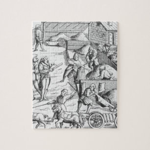 Quebra-cabeça A extração dos metais, após um woodcut 'em Cosm