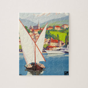 Quebra-cabeça A ilustração de arte da Viagem francesa Thonon Bai