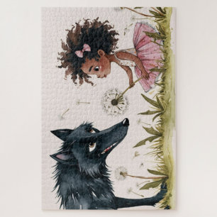 Quebra-cabeça A Magia da Amizade Watercolor Wolf & Girl