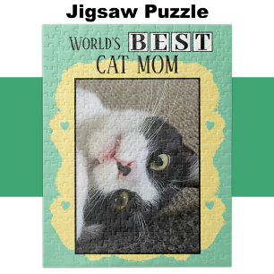 Quebra-cabeça A melhor mãe do gato adiciona foto verde amarela