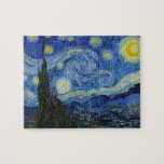 Quebra-cabeça A Noite Estrelada de Vincent van Gogh<br><div class="desc">A Noite Estrelada,  1889,  por Vincent van Gogh. Ele mostra a visão da janela voltada para leste da sua sala de asilo em Santo-Rémy-de-Provence,  logo antes do nascer do sol,  com a adição de uma vila imaginária.</div>