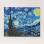 Quebra-cabeça A Noite Estrelada | Van Gogh |<br><div class="desc">A Noite Estrelada é uma pintura a óleo na canvas do pintor holandês Poste-impressionista Vincent van Gogh. Pintado em junho de 1889, ele mostra a visão da janela voltada para leste de sua sala de asilo na Santo-Rémy-de-Provence, pouco antes do nascer do sol, com a adição de uma vila imaginária....</div>