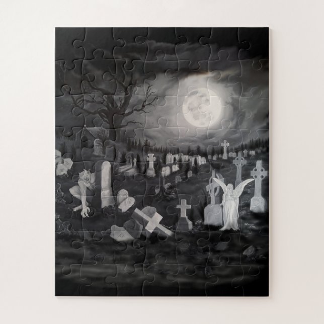 Quebra-cabeça À noite no cemitério - Anjo com o Diabo (Vertical)