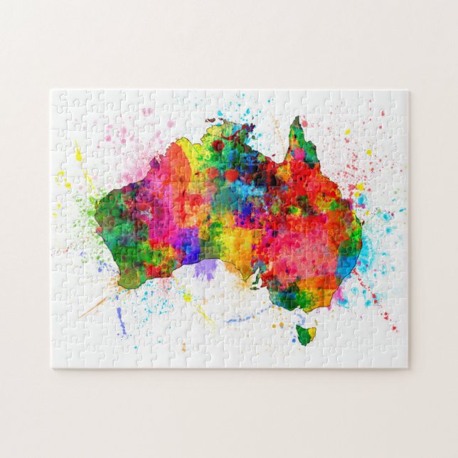 Quebra-cabeça A pintura de Austrália espirra o mapa (Horizontal)