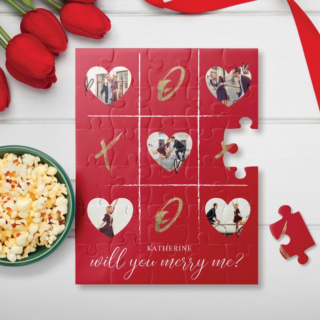 Quebra-cabeça A Proposta De Casamento Do namorados Você Me Feliz (Valentine's Marriage Proposal Will You Merry Me XO Jigsaw Puzzle)
