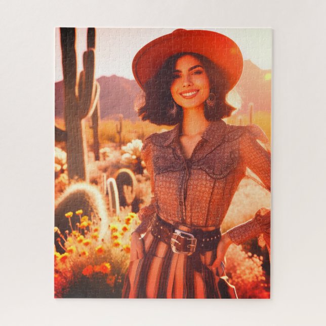 Quebra-cabeça A Smiling Cowgirl in the Desert 520 Piece Puzzle  (Vertical)