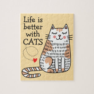 Quebra-cabeça A Vida É Melhor Com Gatos Doodle