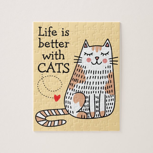 Quebra-cabeça A Vida É Melhor Com Gatos Doodle (Vertical)