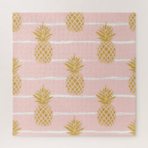 Quebra-cabeça Abacaxi Dourado, fundo de verão em Striped.