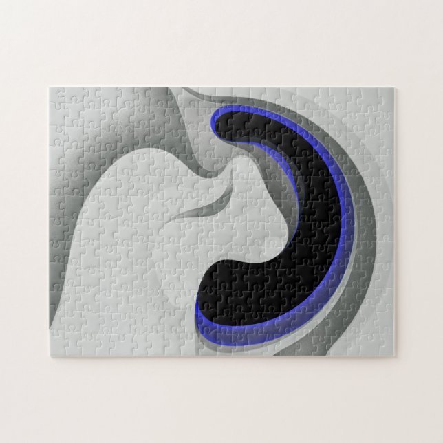 Quebra-cabeça Abaixo do Azul: Cinza Abstrato, Preto e Azul (Horizontal)