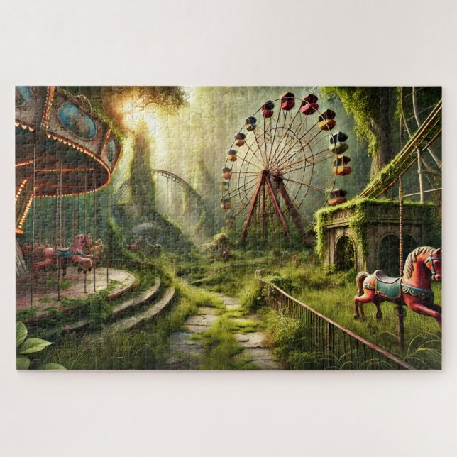 Quebra-cabeça Abandoned Theme Park Carousel & Ferris Wheel (Horizontal)