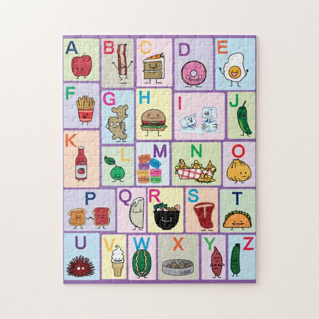 Quebra-cabeça ABC Alfabet aprendendo cartas comidas felizes apre (Vertical)