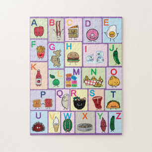 Quebra-cabeça ABC Alfabeto aprendendo cartas comidas felizes apr