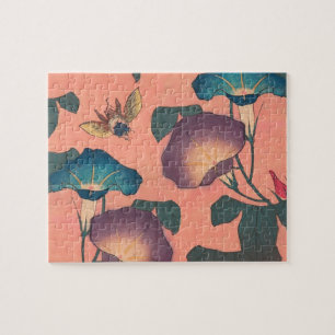 Quebra-cabeça Abelhas e Flores - Arte Japonesa Rosa Floral