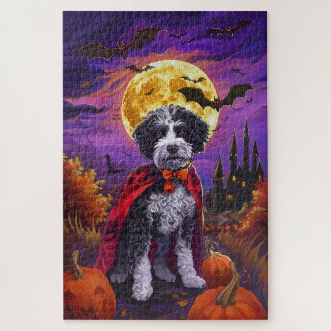 Quebra-cabeça Abóbora de Cachorro Bernedoodle no Halloween Assus (Vertical)