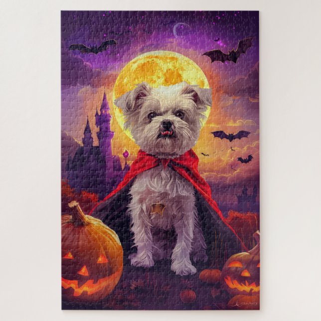 Quebra-cabeça Abóboras de Vampiro Maltesas de Halloween Assustad (Vertical)