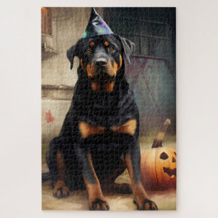 Quebra-cabeça Abóboras Rottweiler de Halloween Assustadoras