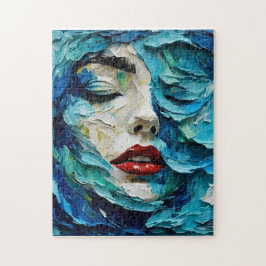 Quebra-cabeça Abstract art painting female face ocean waves