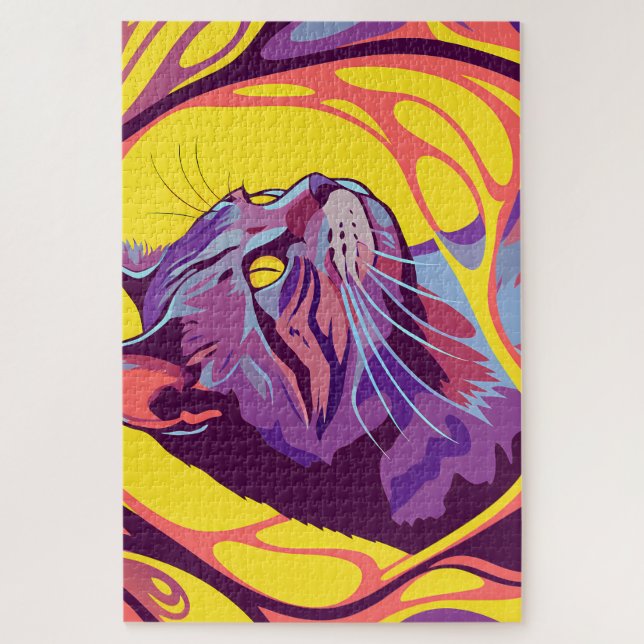Quebra-cabeça Abstract Cat: Pop Art Psychedelic Swirl (Vertical)
