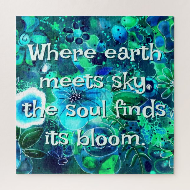 Quebra-cabeça Abstract Floral Teal Blue Green Personalized (Vertical)