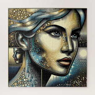 Quebra-cabeça Abstrato Ai Art Face das mulheres