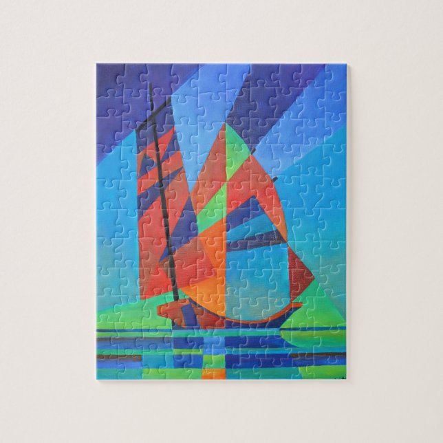 Quebra-cabeça Abstrato Art Junk Boat Contra Céu Azul Profundo (Vertical)