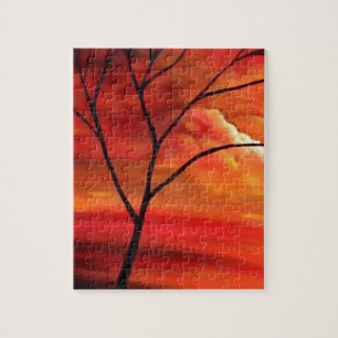 Quebra-cabeça Abstrato, Árvore e Sunset Vermelho