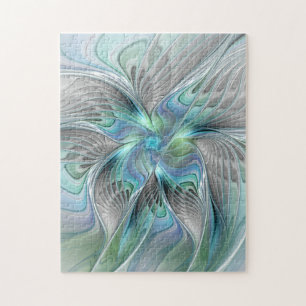 Quebra-cabeça Abstrato Azul Borboleta Verde Fantasia Arte Fracta
