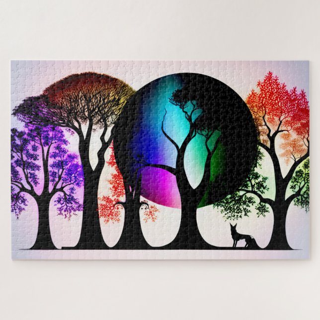 Quebra-cabeça Abstrato Black Tree Silhouettes com Coloração (Horizontal)