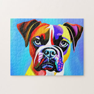 Quebra-cabeça Abstrato colorida cão Boxer sobre fundo azul