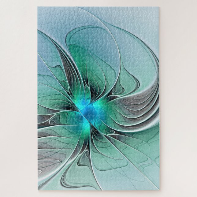 Quebra-cabeça Abstrato com Arte Fractal Azul, Moderna (Vertical)