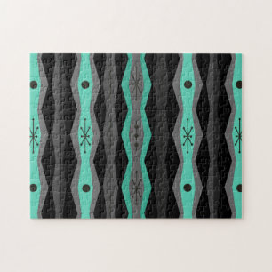 Quebra-cabeça Abstrato da Era Atômica Columes Black Turquoise