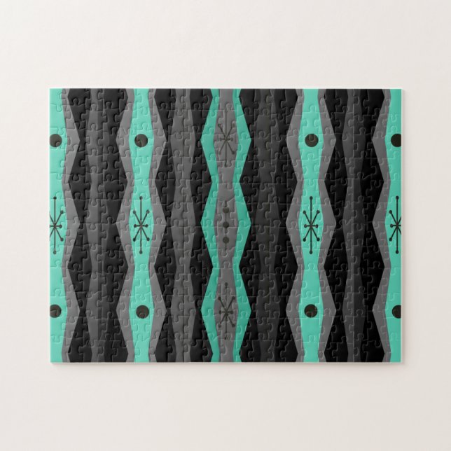 Quebra-cabeça Abstrato da Era Atômica Columes Black Turquoise (Horizontal)
