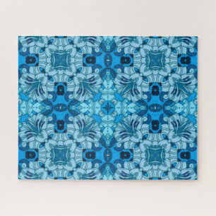 Quebra-cabeça Abstrato de Aquarela Azul Denim Floral