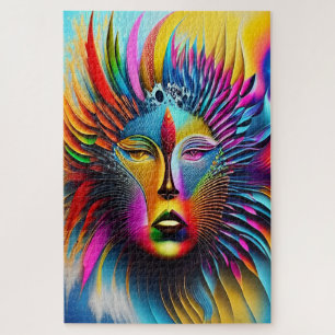Quebra-cabeça Abstrato de Arte com face solar psicodélica