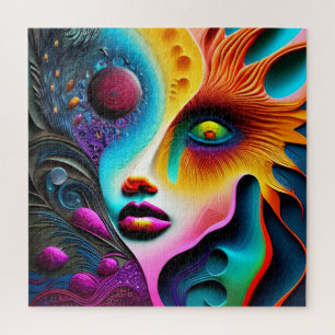 Quebra-cabeça Abstrato de Arte de Rosto Psicodélico