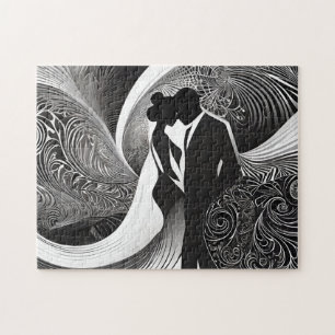 Quebra-cabeça Abstrato de Casal de Magia Negra e Branca Moderno