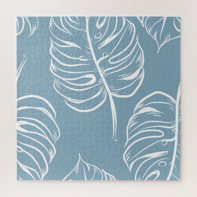 Quebra-cabeça Abstrato de Folha Tropical: Verde sem costura. (Vertical)