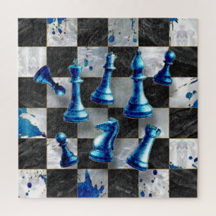 Quebra-cabeça Abstrato de xadrez - Mármore azul