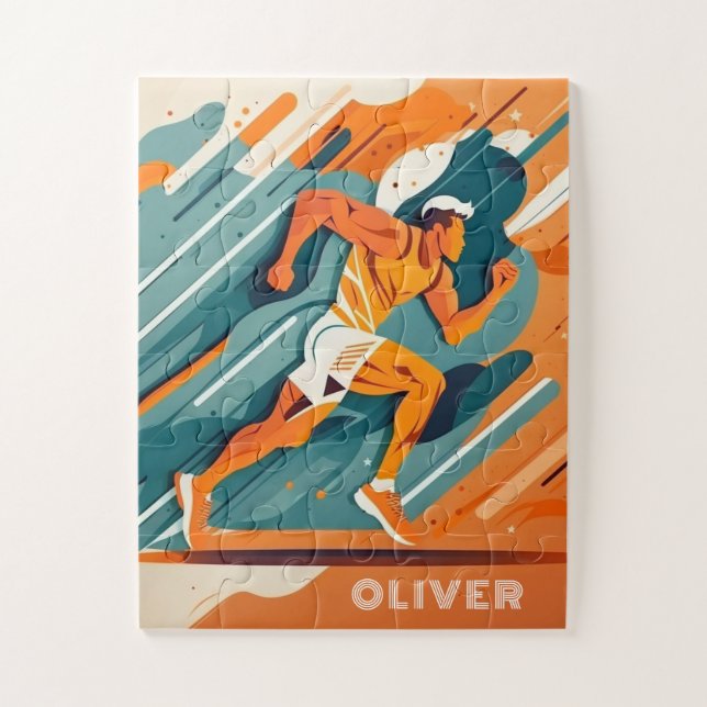 Quebra-cabeça Abstrato desportista fugitivo. Atividade de execuç (Vertical)