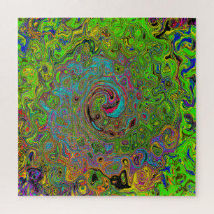 Quebra-cabeça Abstrato do Groovy Verde limão e espiral azul